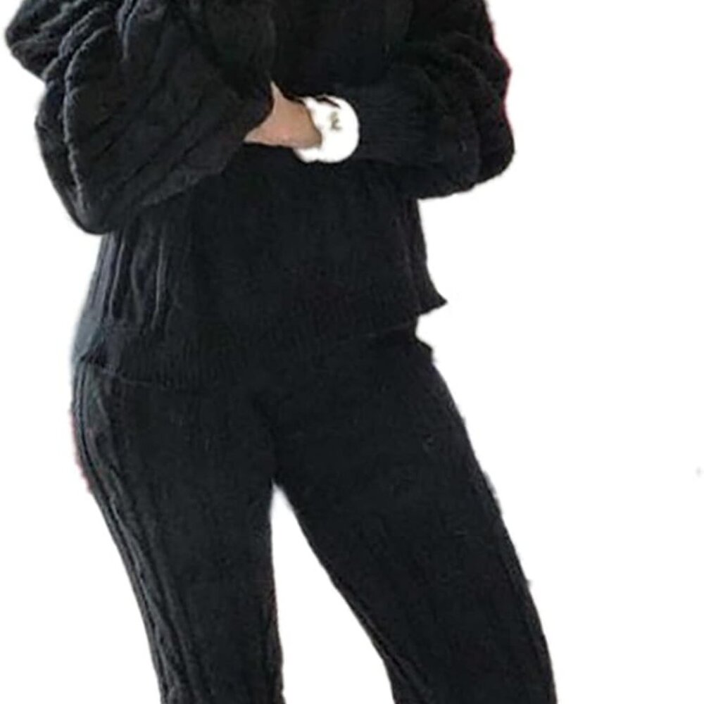 Soft Plus Size 2-Piece Women's Outfit: Long Sleeve Sweater & High-Waist Pants
